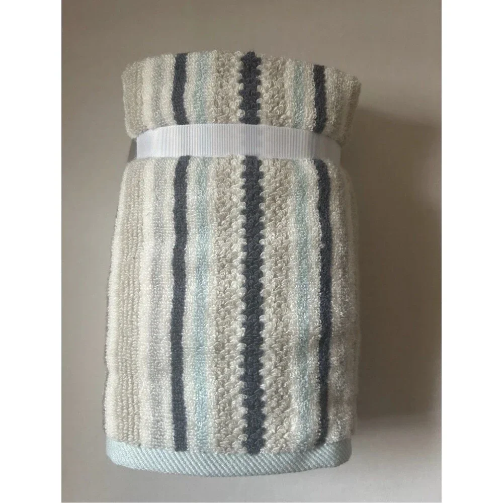 Casaba Hand Towel Set Blue, White, and Gray Stripe